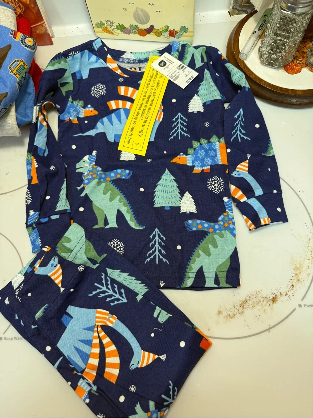 Carter's Navy Dinosaur Holiday Pajama Set with Green and Blue Dinosaurs